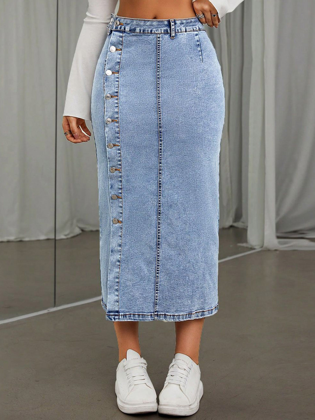 

Kotty Straight Midi Skirts, Blue