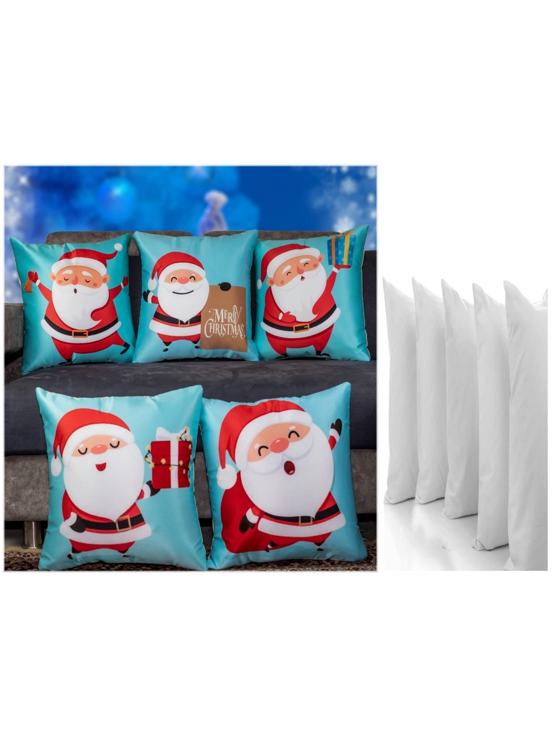 

Vendola Blue & White 5 Pieces Cartoon Characters Square Cushion Covers