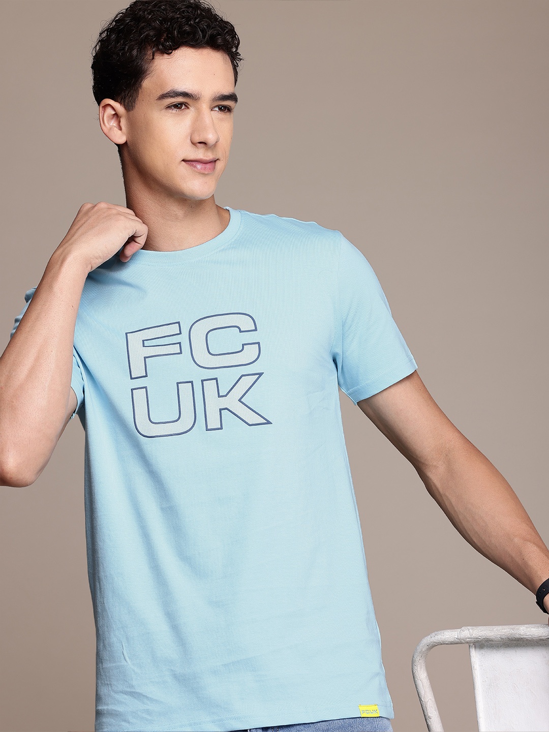 

FCUK Brand Logo Printed Pure Cotton T-shirt, Blue