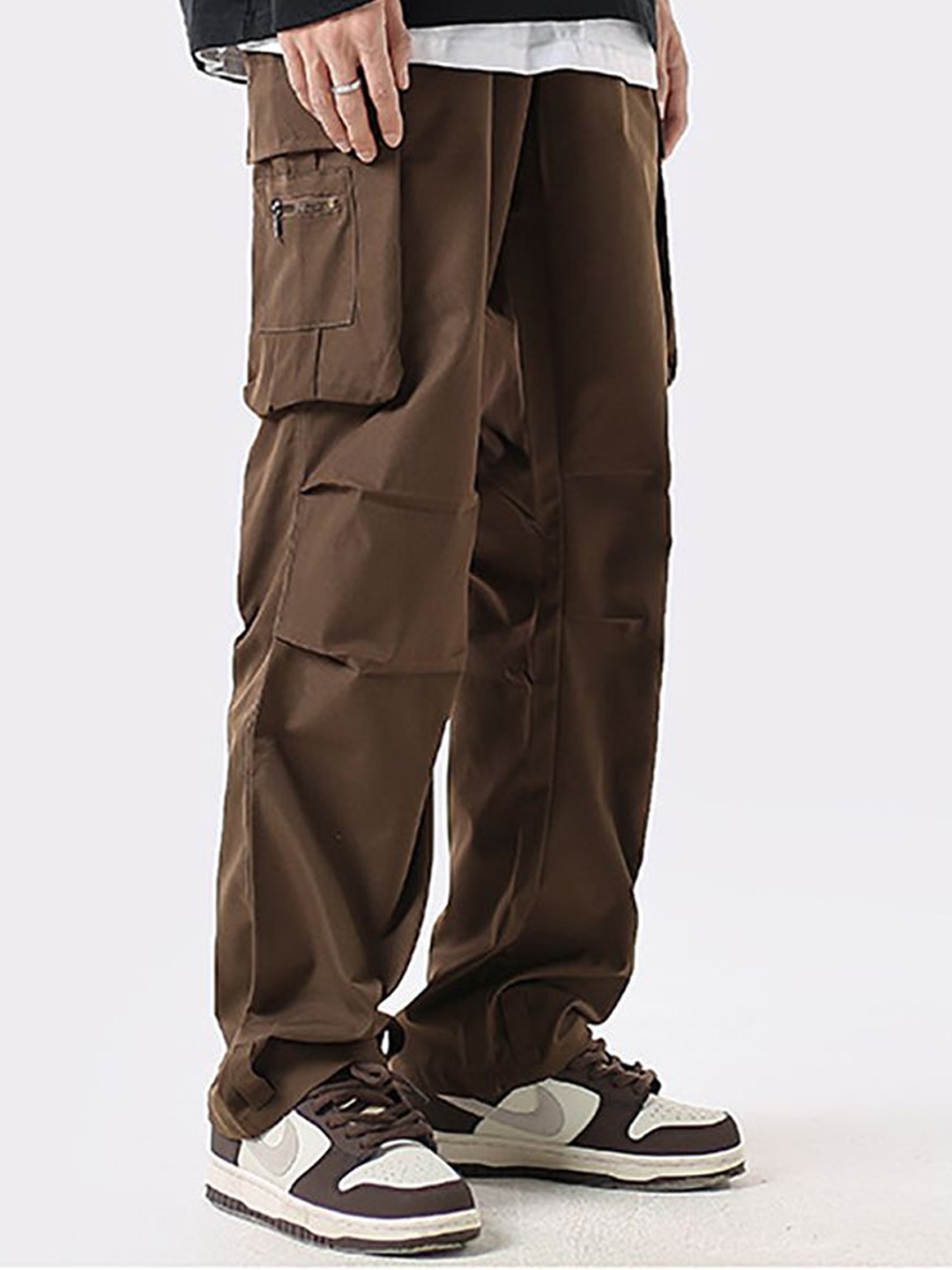 

StyleCast x Revolte Men Mid -Rise Regular Fit Cargos Trousers, Brown