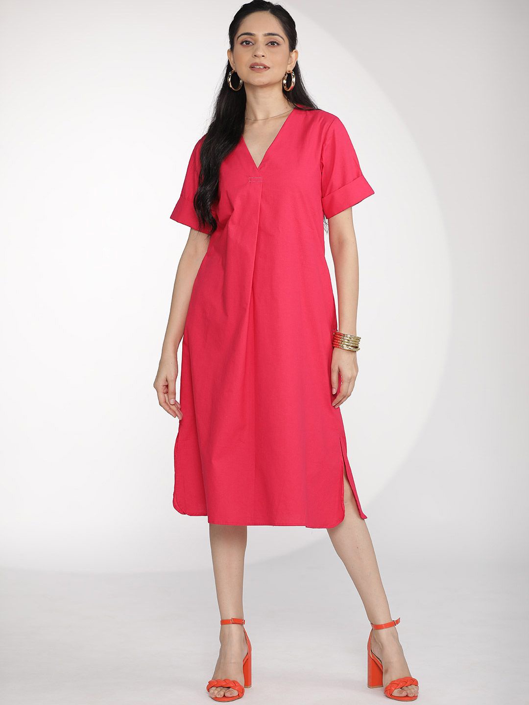 

LetsDressUp Pure Cotton A-Line Midi Dress, Magenta