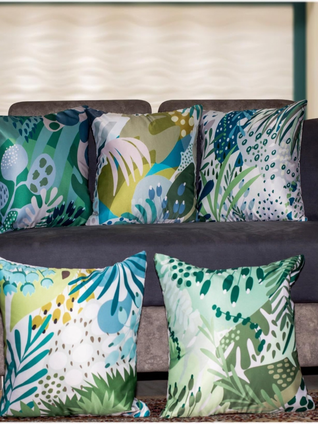 

Vendola White & Blue Set of 5 Floral Satin Square Cushion Covers