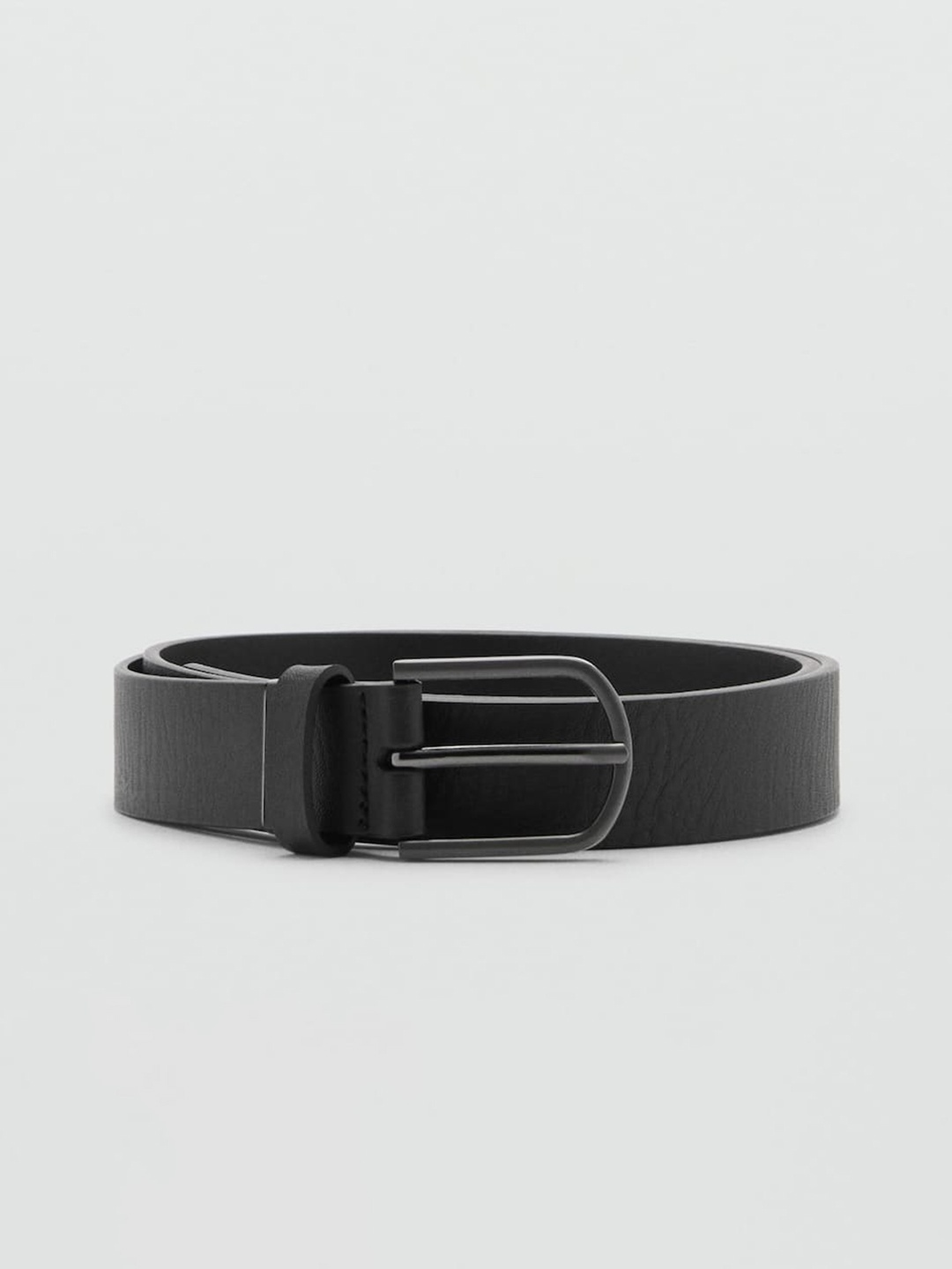 

MANGO MAN Leather Textured Wide Belt, Black