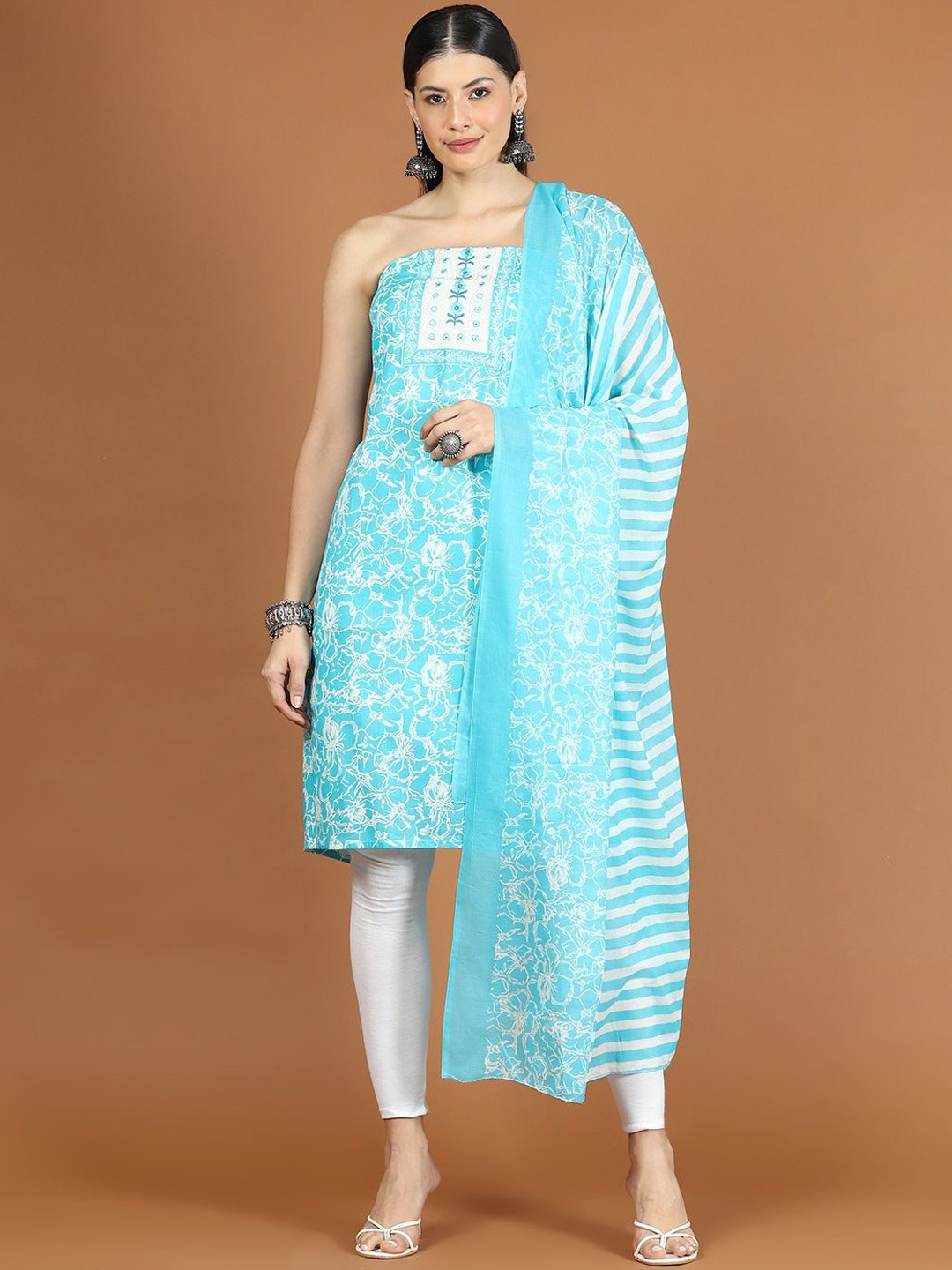 

Meena Bazaar Printed Unstitched Dress Material, Blue