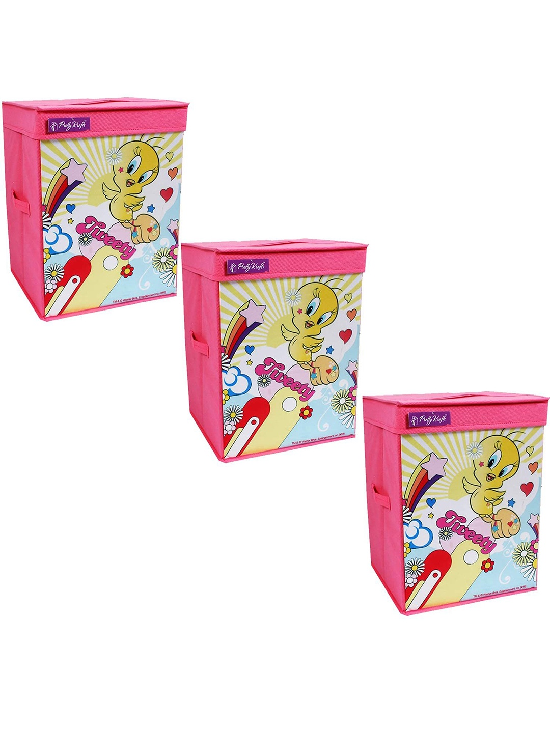 

prettykrafts Pink & Yellow Printed Foldable Laundry Bag With Lid- 75L