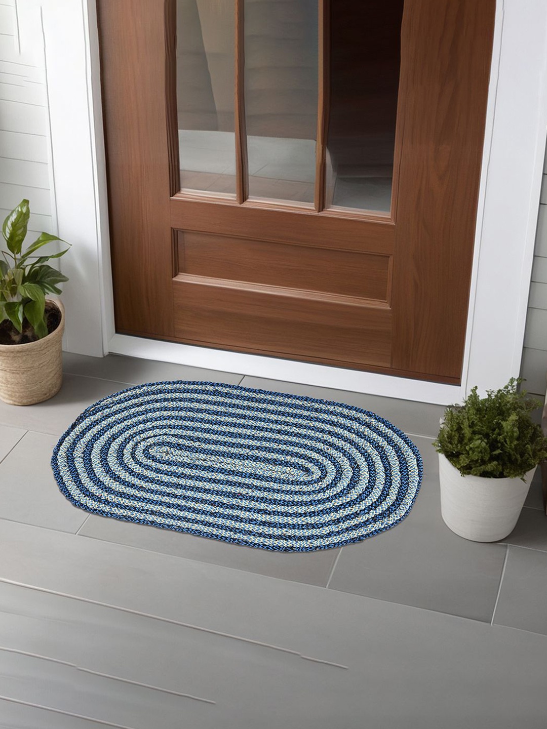 

Kuber Industries Blue & Grey 6 Pieces Cotton Anti-Slip Doormats