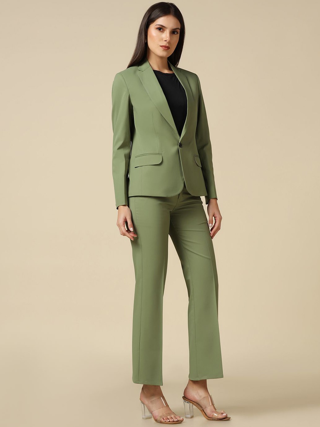 

TAHVO Women Single-Breasted Two-Piece Formal Suit, Green