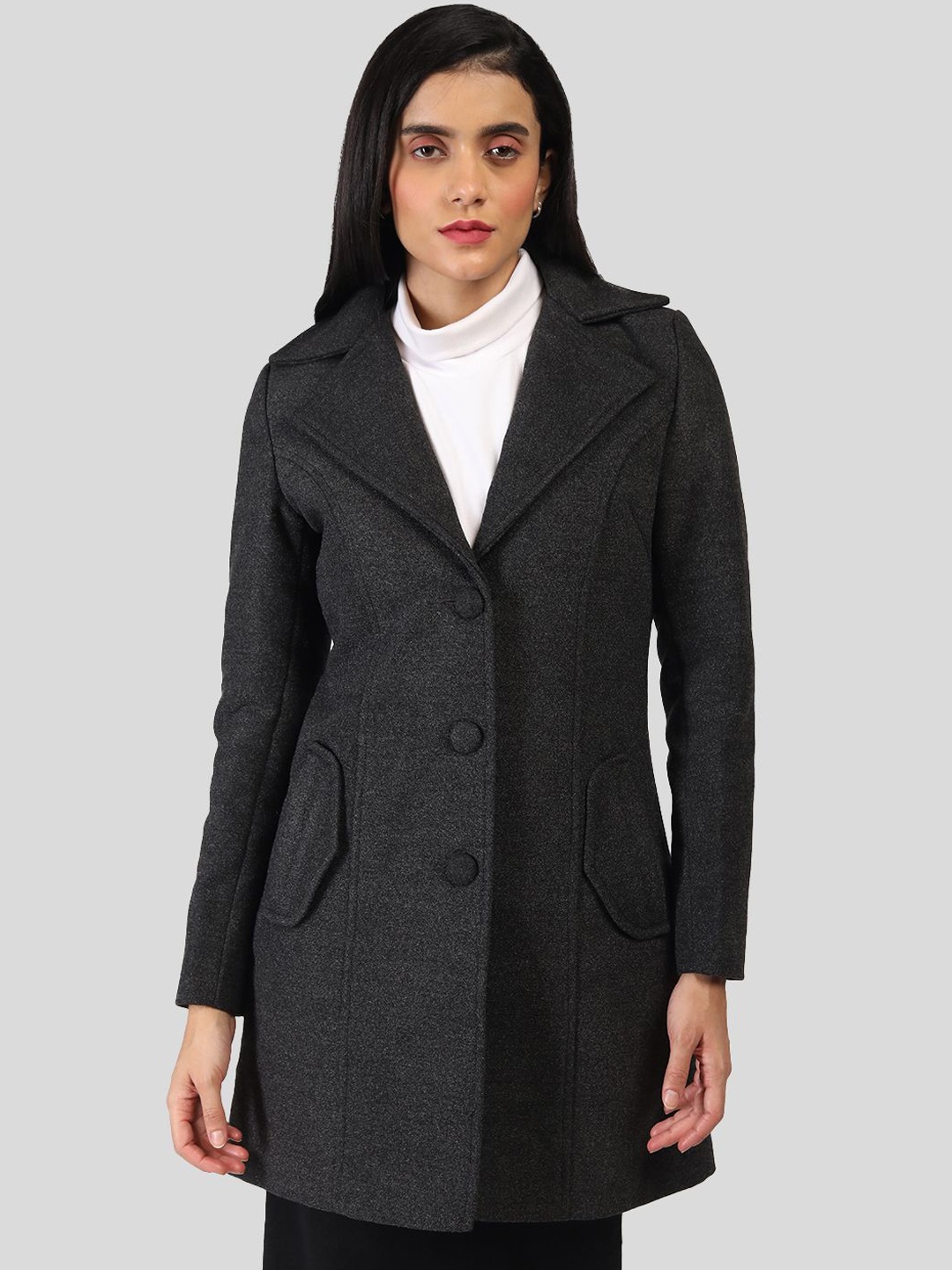 

HONNETE Women Single-Breasted Parka Coat, Grey