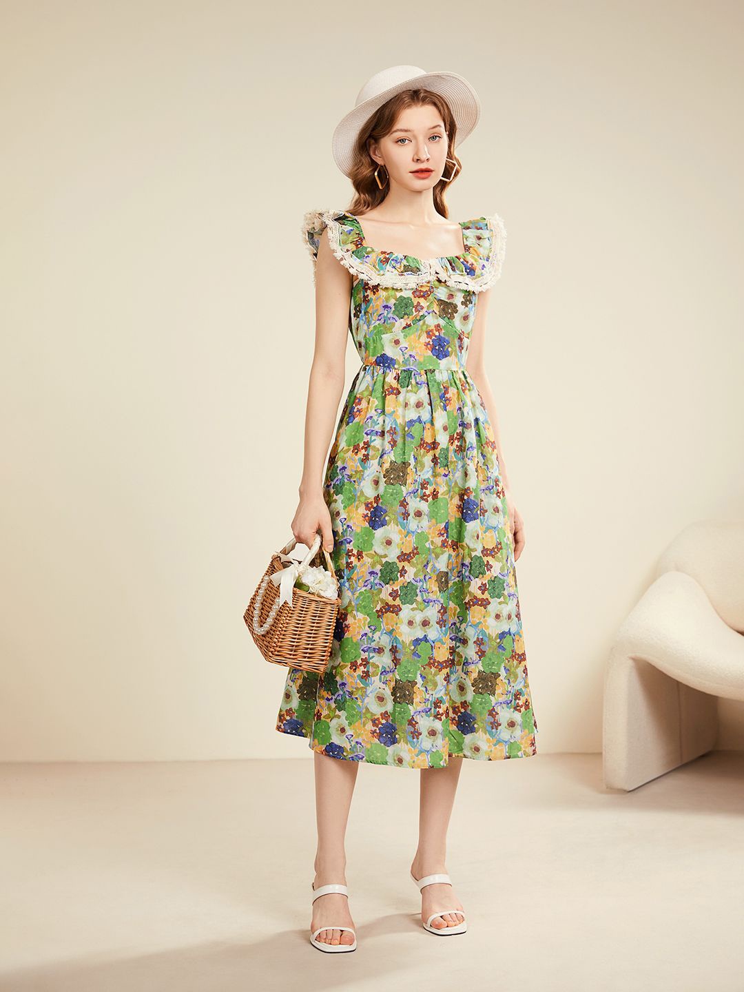 

JC Collection Women Floral Print Flutter Sleeve Fit & Flare Midi Dress, Green