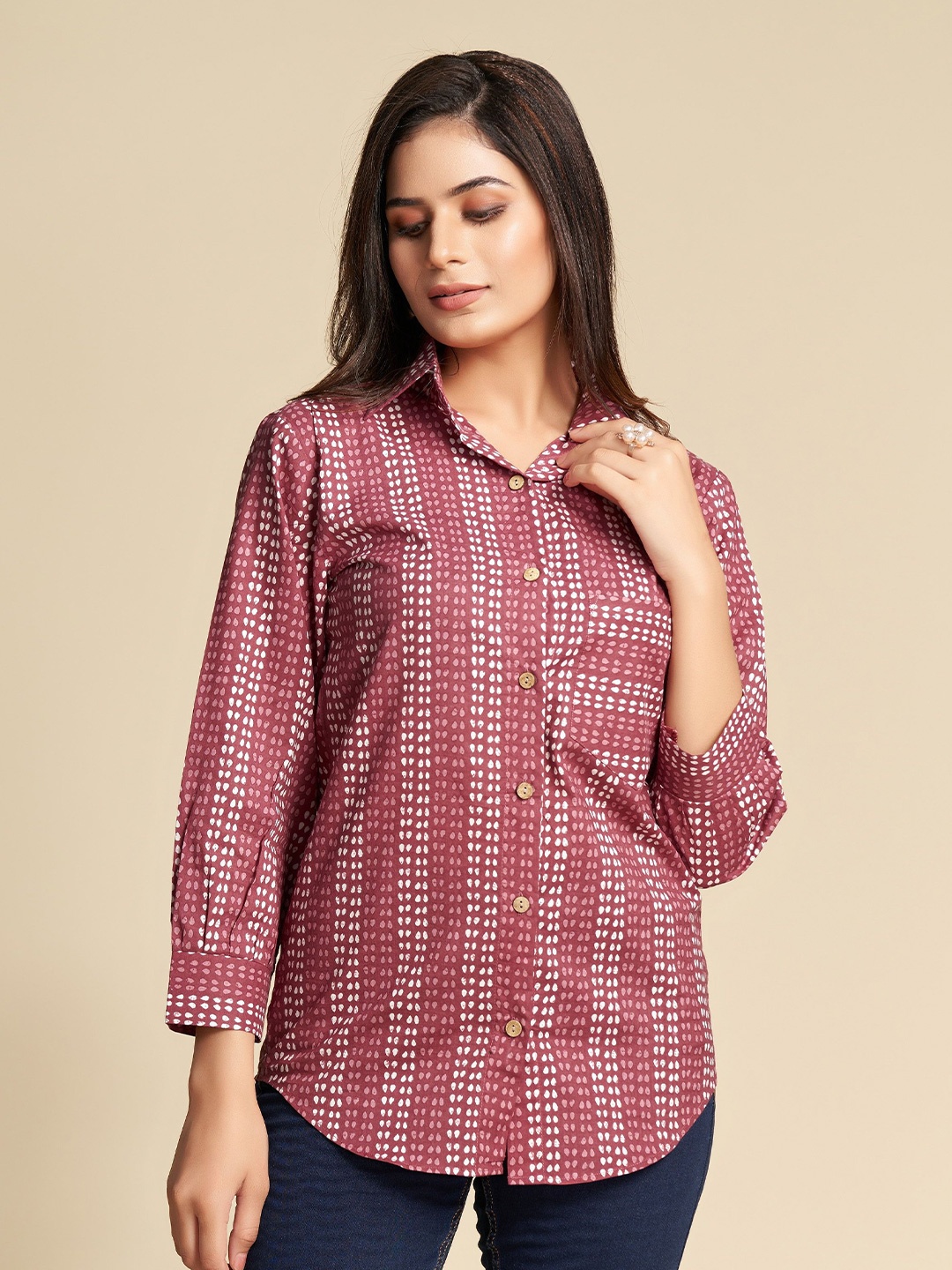 

GULABOSITABO Striped Shirt Collar Three-Quarter Sleeves Pure Cotton Shirt, Maroon