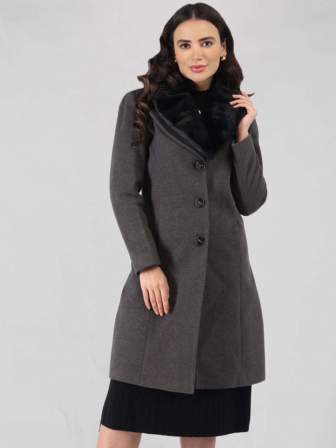 

LURE URBAN Women Single-Breasted Overcoat, Grey