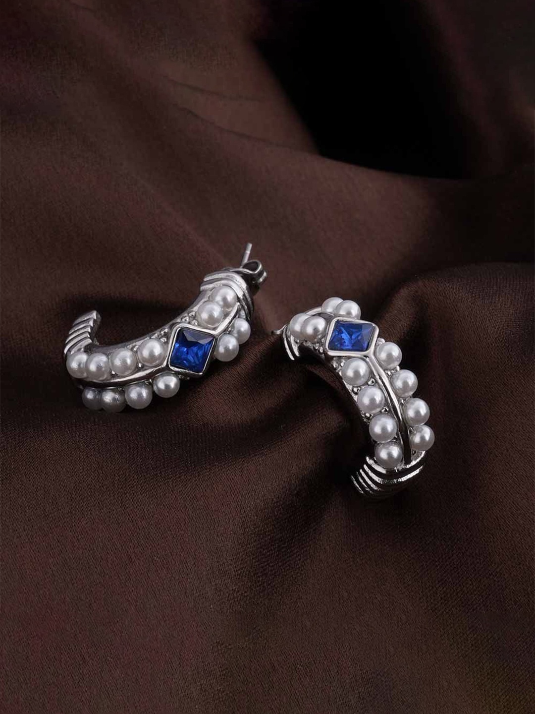

PALMONAS Silver-Plated Circular Half Hoop Earrings