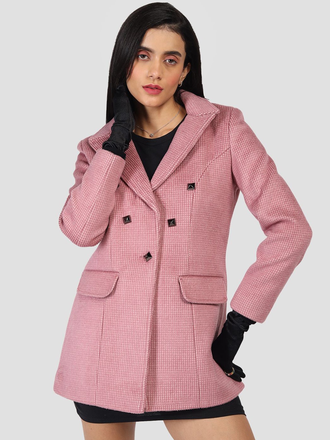 

HONNETE Women Double Breasted Parka Coat, Pink