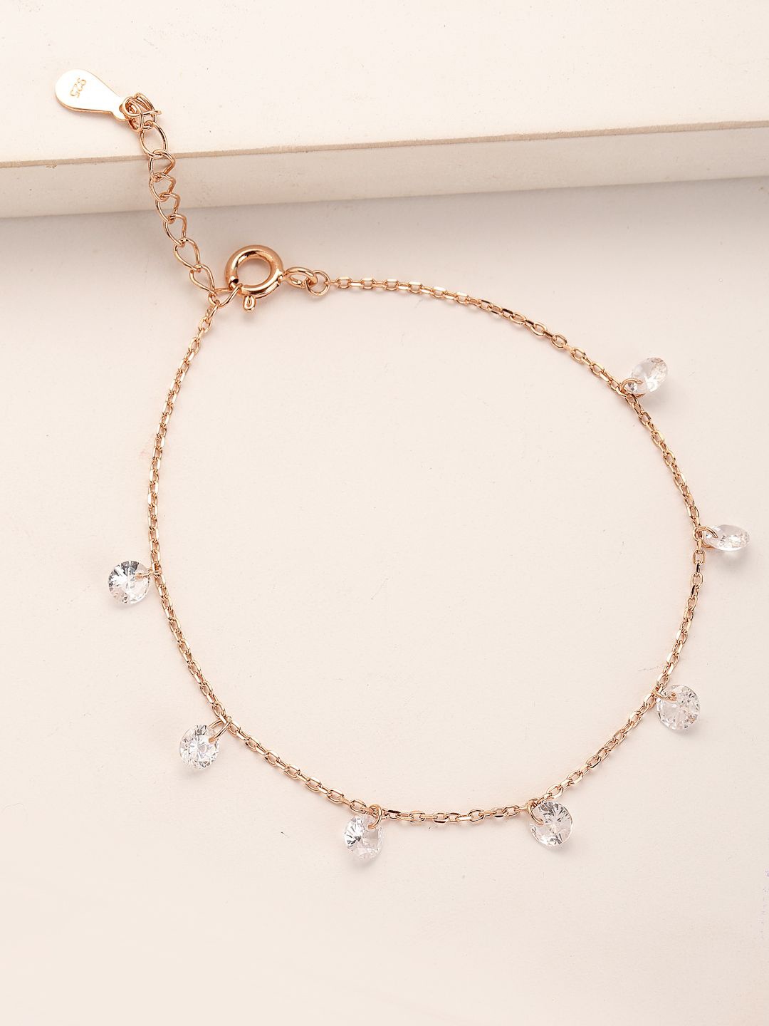 

PANASH 925 Sterling Silver Rose Gold-Plated Cubic Zirconia Studded Charms Bracelet