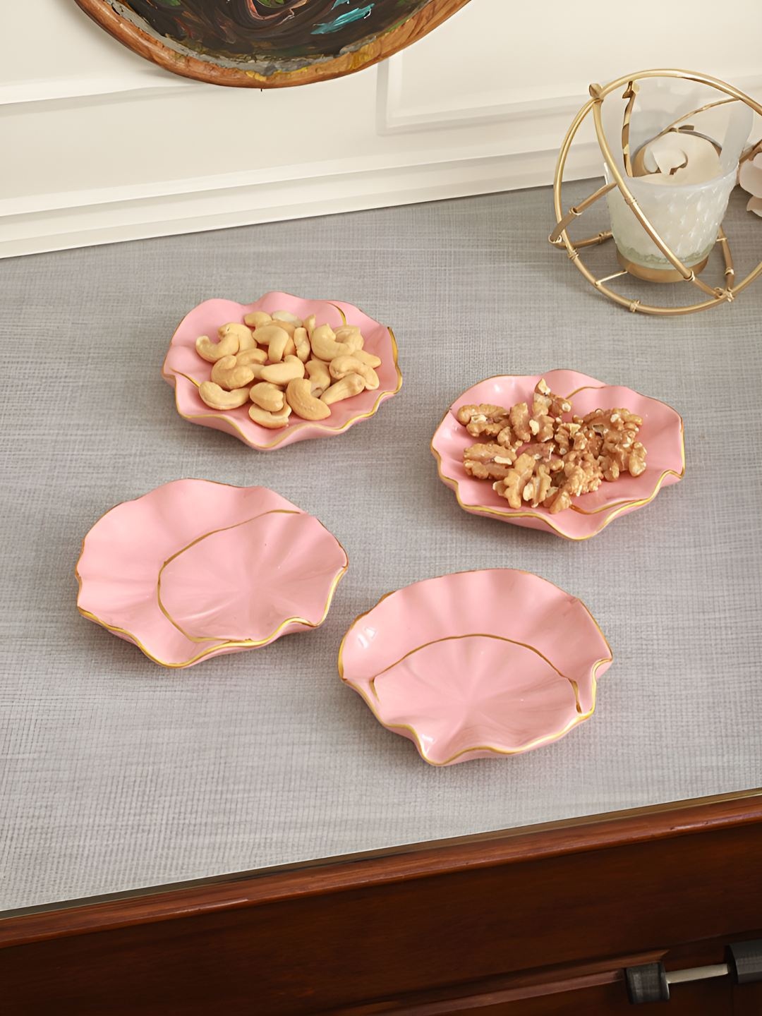 

TIED RIBBONS Pink 4 Pieces Ceramic Easy to Clean Food Platter