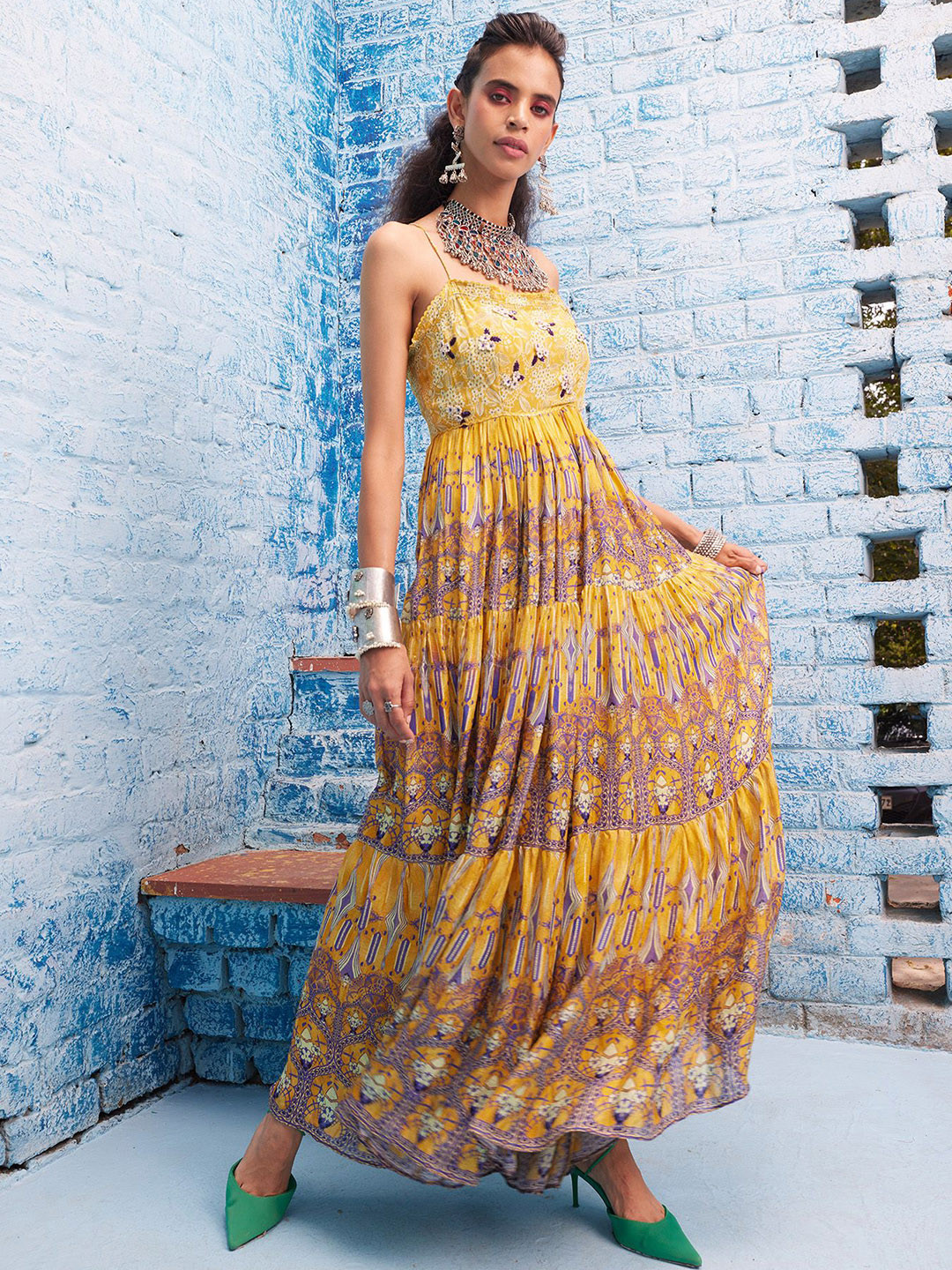 

Bhanuni Floral Print Jacquard Maxi Dress, Yellow