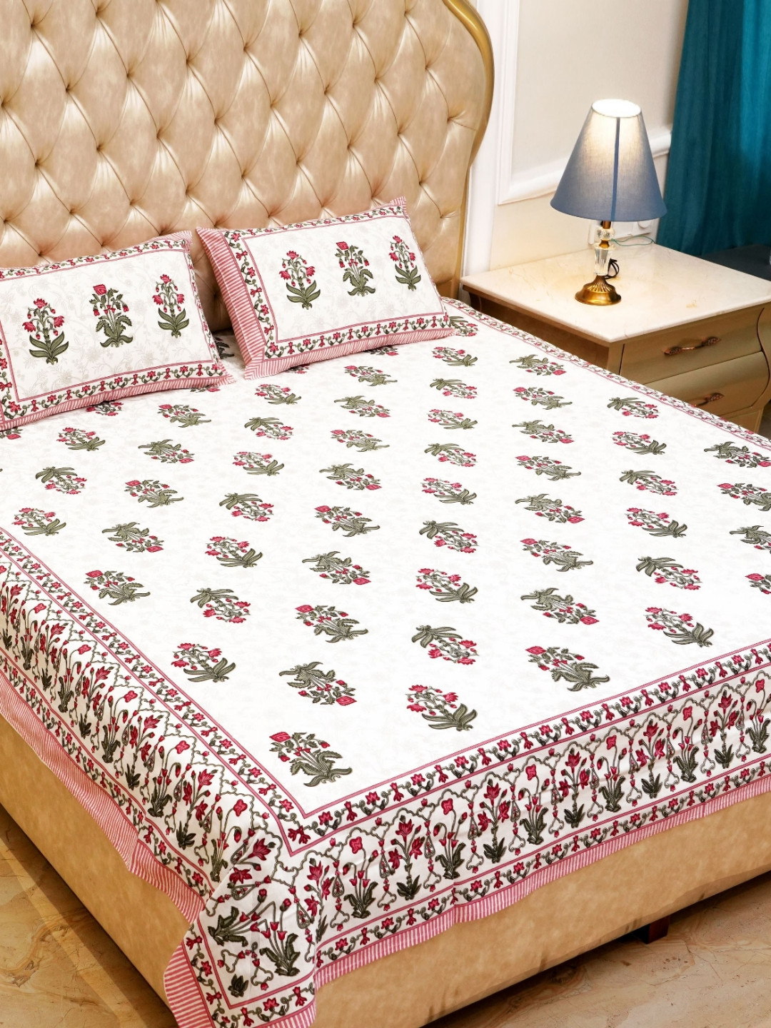 

Plarsh Comfort Pink & White Floral Pure Cotton 240 TC King Bedsheet with 2 Pillow Covers
