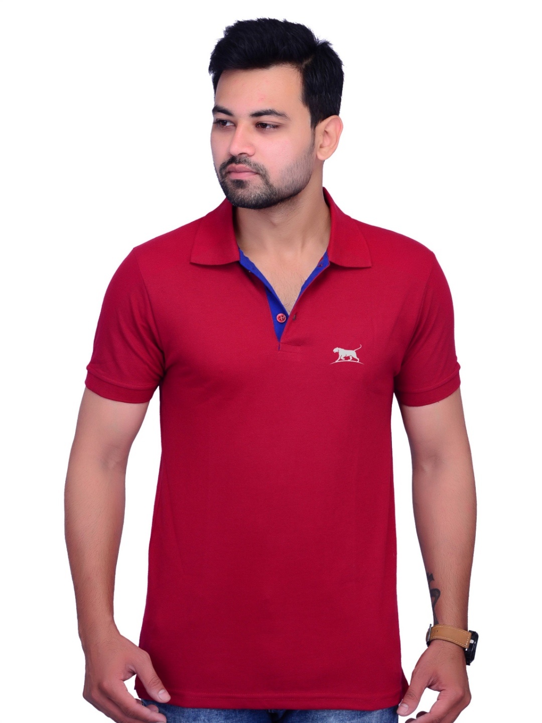 

LA MILANO Men Polo Collar Cotton Slim Fit T-shirt, Maroon