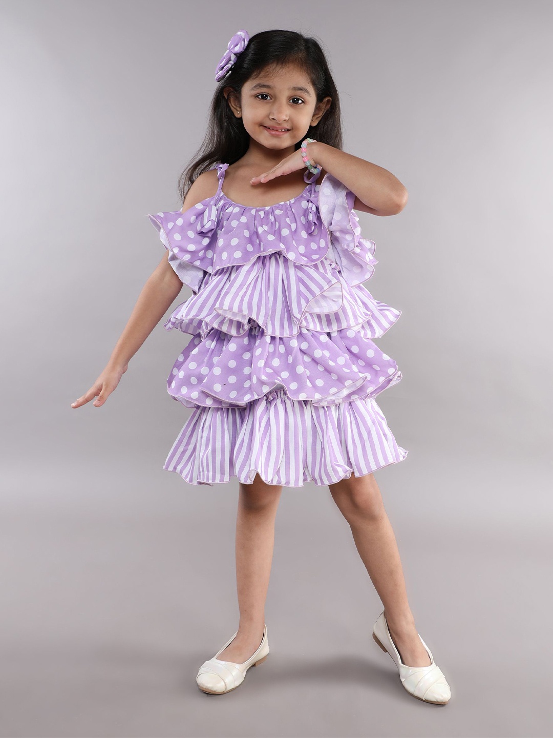 

Pink Chick Polka Dot Striped Layered A-Line Dress, Lavender