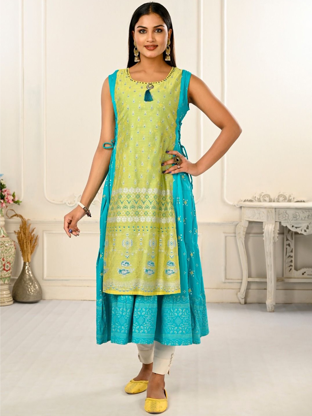 

JIVORA Printed Floral Anarkali Kurta, Green