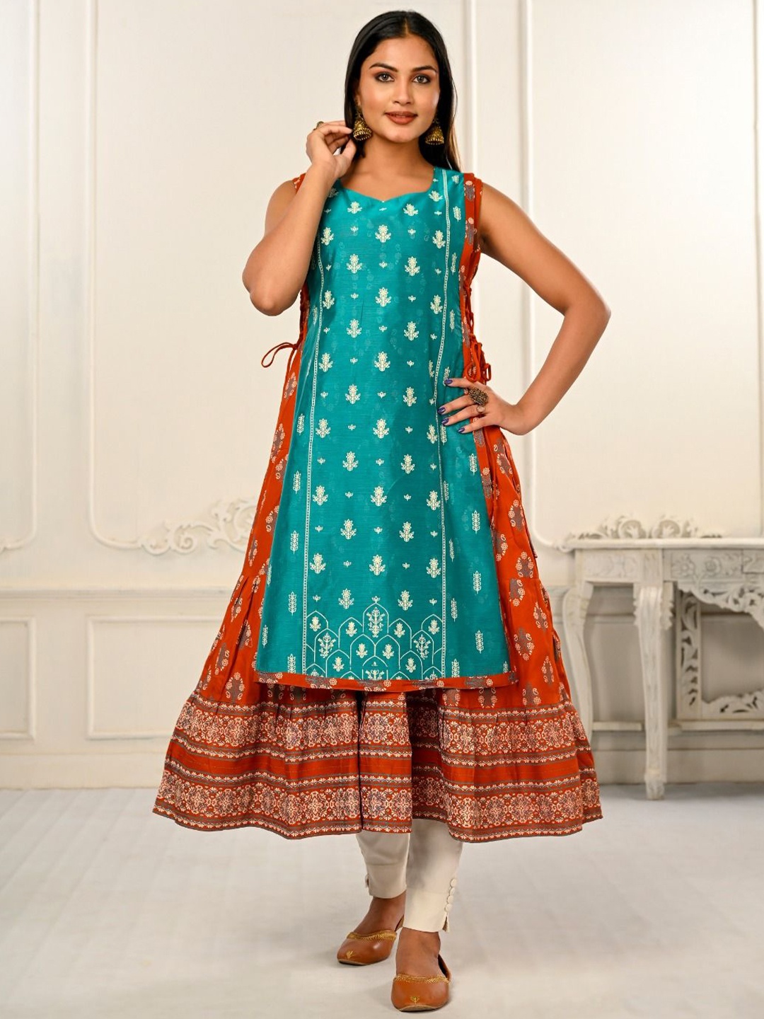 

JIVORA Printed Floral Anarkali Kurta, Orange