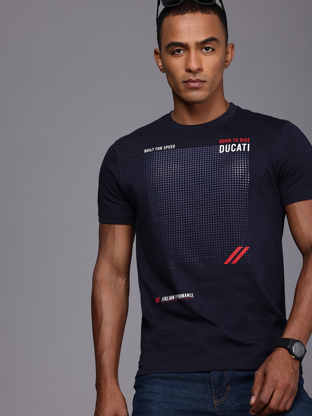 

Ducati Graphic Printed Pure Cotton T-shirt, Navy blue