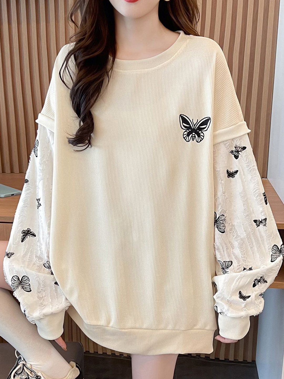 

JC Mode Women Striped Sweatshirt, Beige
