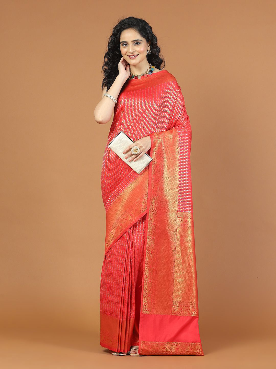 

Meena Bazaar Woven Design Zari Art Silk Saree, Pink