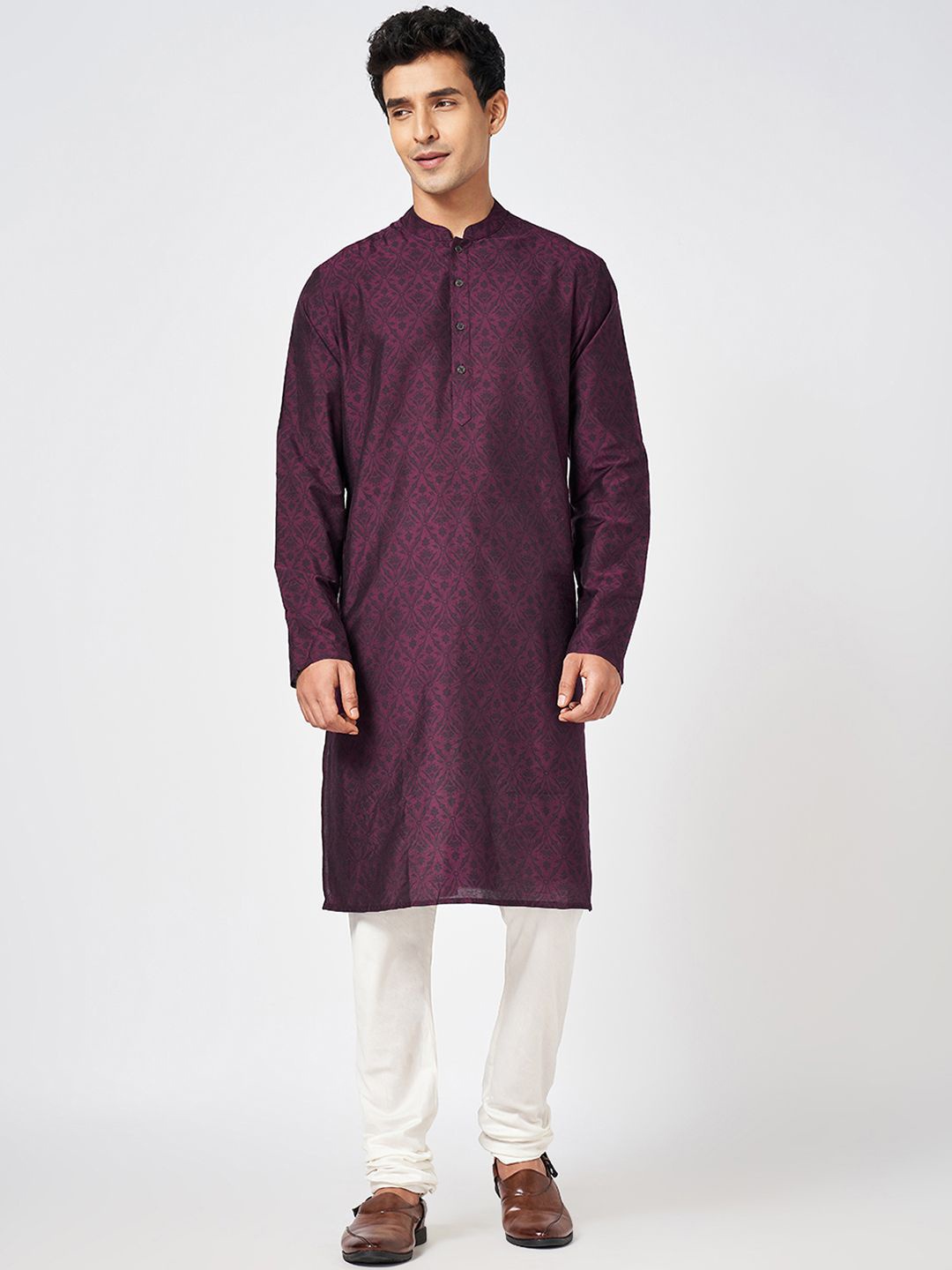

indus route by Pantaloons Floral Printed Mandarin Collar Straight Kurta, Purple