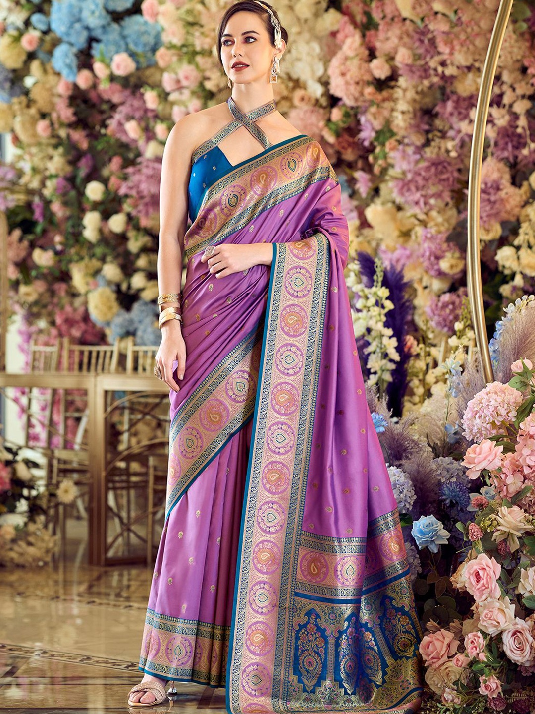 

Satrani Woven Design Zari Pure Silk Banarasi Saree, Purple