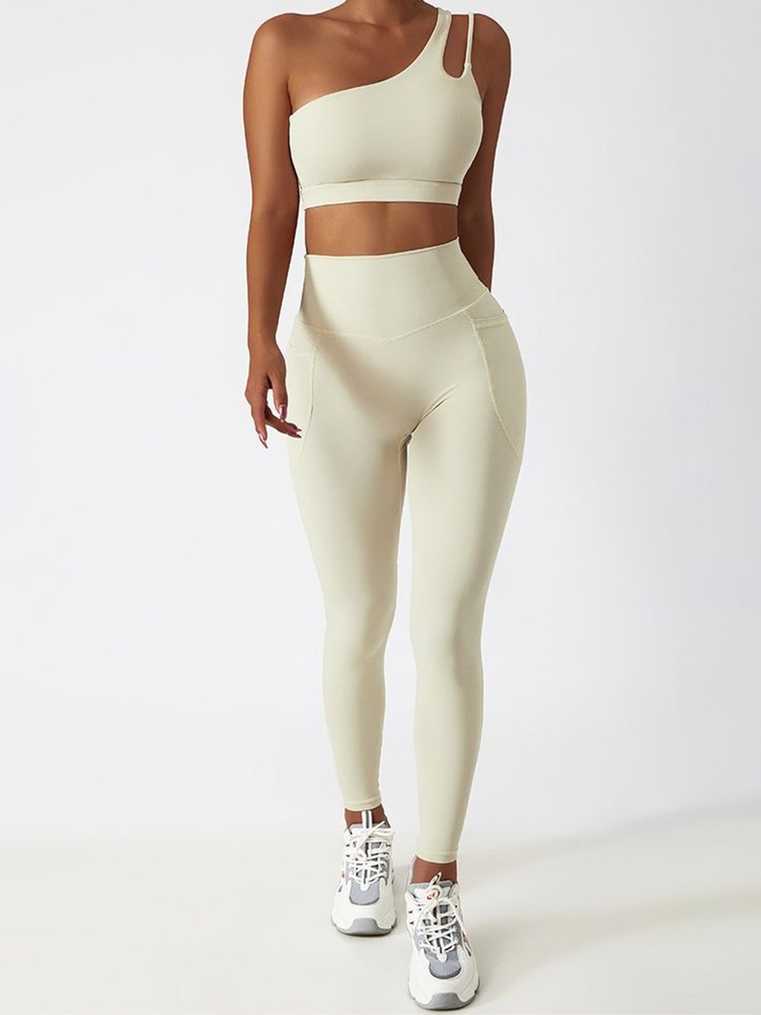 

LULU & SKY Women Activewear Leggings with Pockets, Beige