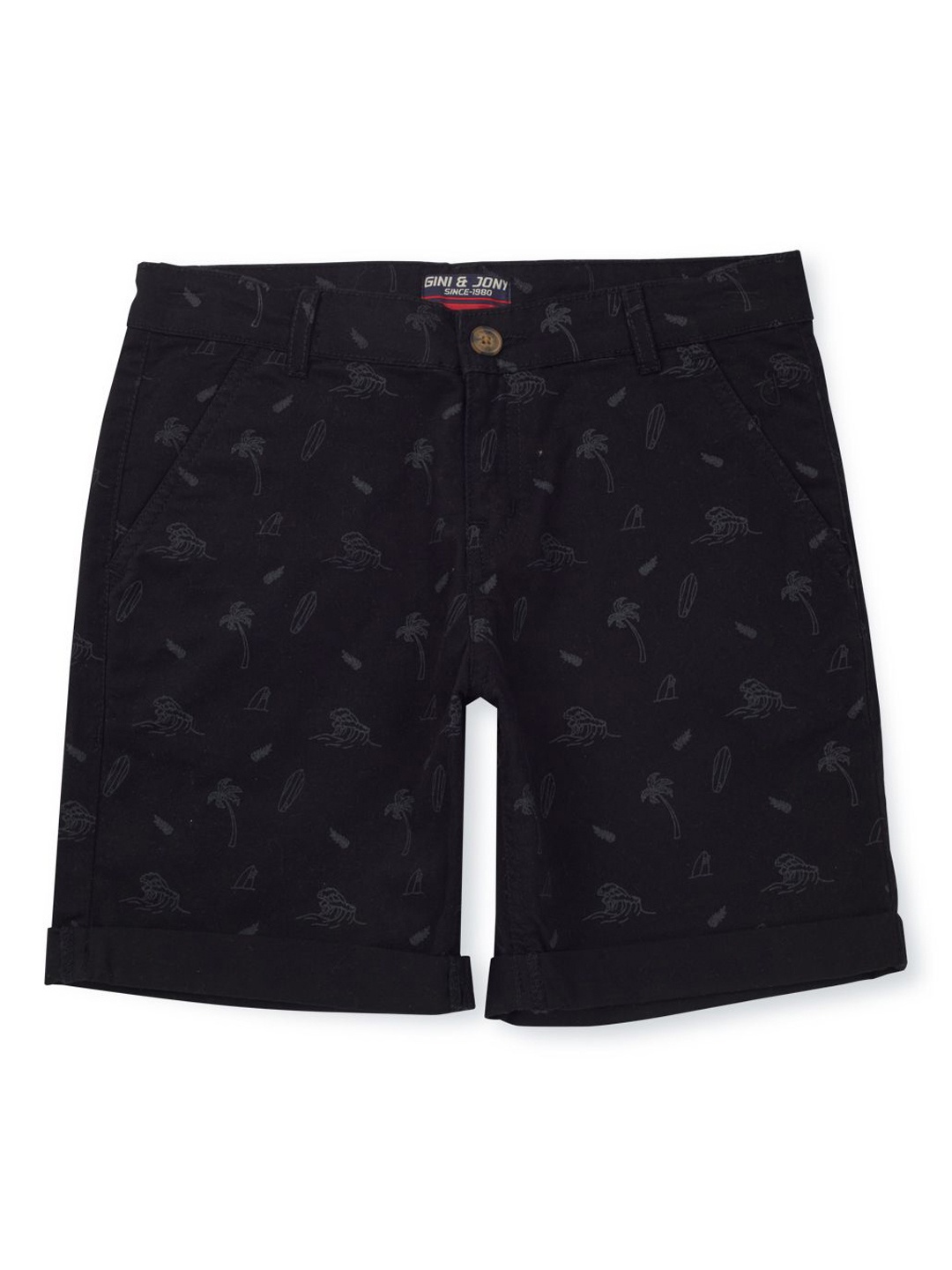 

Gini and Jony Boys Cotton Conversational Printed Regular Fit Shorts, Black