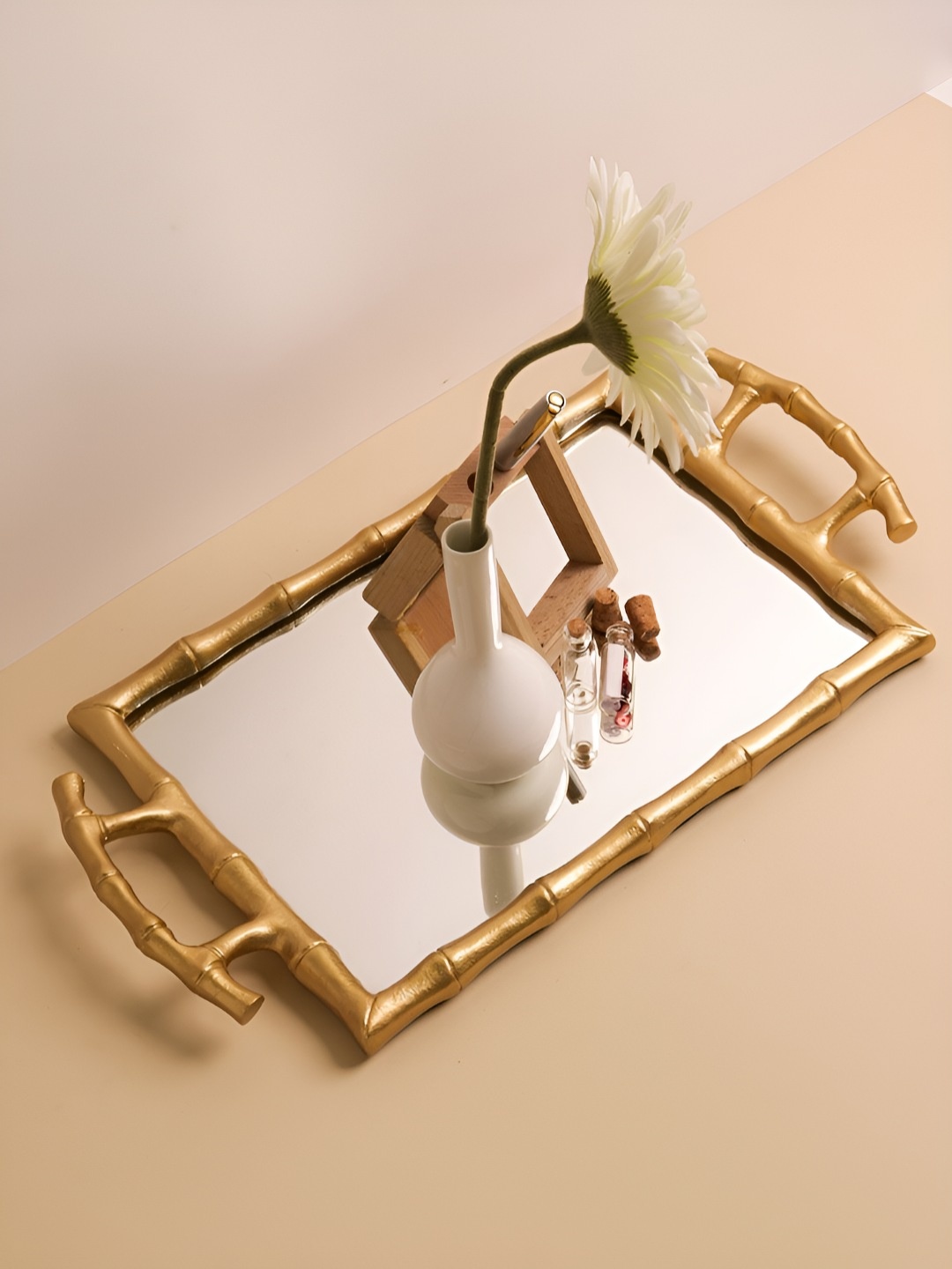 

Glimpse Homes Gold Toned Aluminium Serving Mirror Tray (Large)