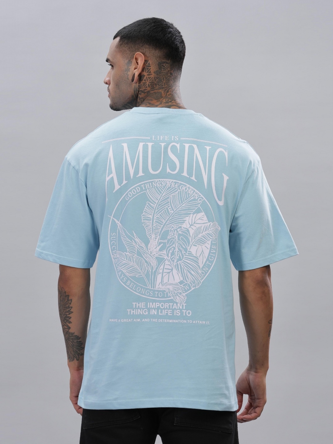 

TOMHIDDLE Men Graphic Printed Round Neck Cotton Oversized T-shirt, Blue