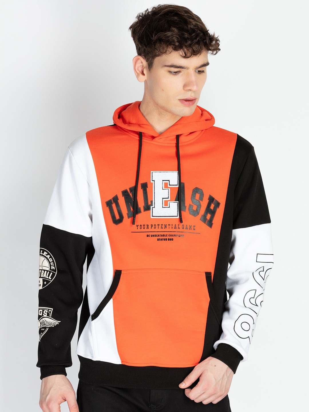 

Status Quo Men Colourblocked Hooded Sweatshirt, Orange