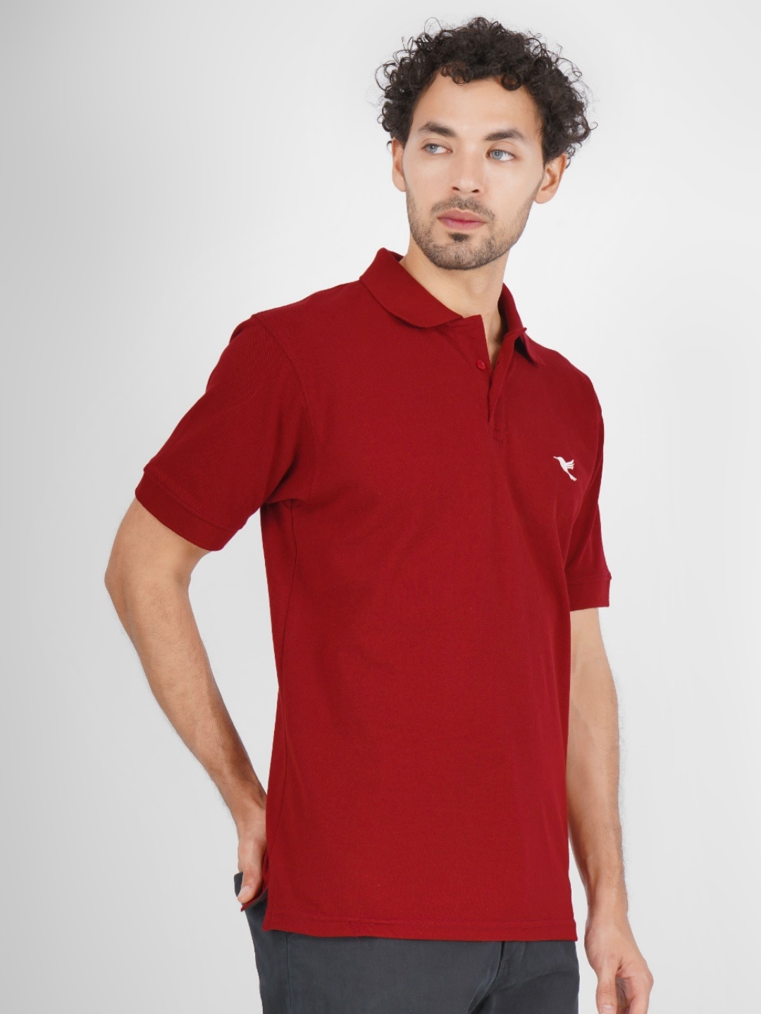 

MIMID Men Solid Polo Collar Cotton T-shirt, Maroon