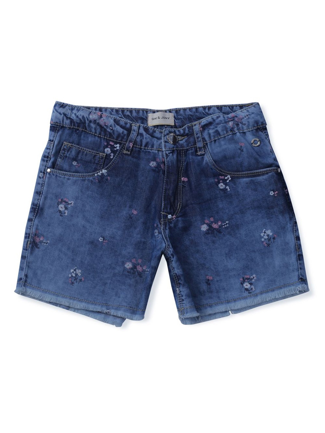 

Gini and Jony Girls Floral Washed Denim Shorts, Blue