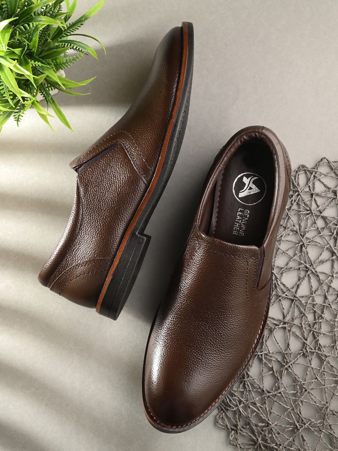 

Auserio Men Leather Formal Slip-On Shoes, Brown