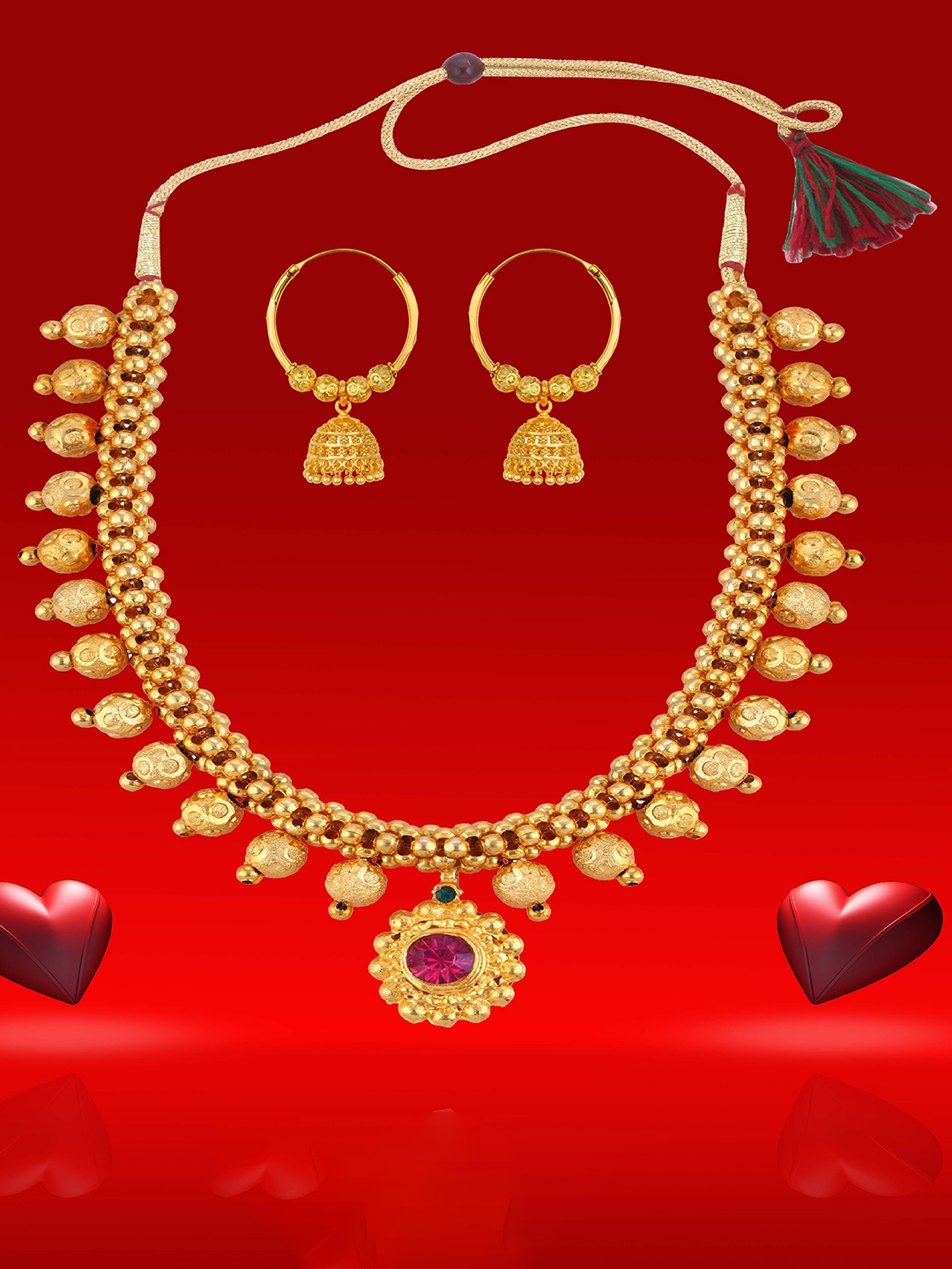 

Heer Collection Gold Plated Stone Studded Matte Finish Jewellery Set