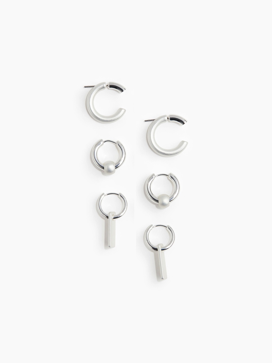 

H&M Men 3-Pairs Hoop Earrings, Silver