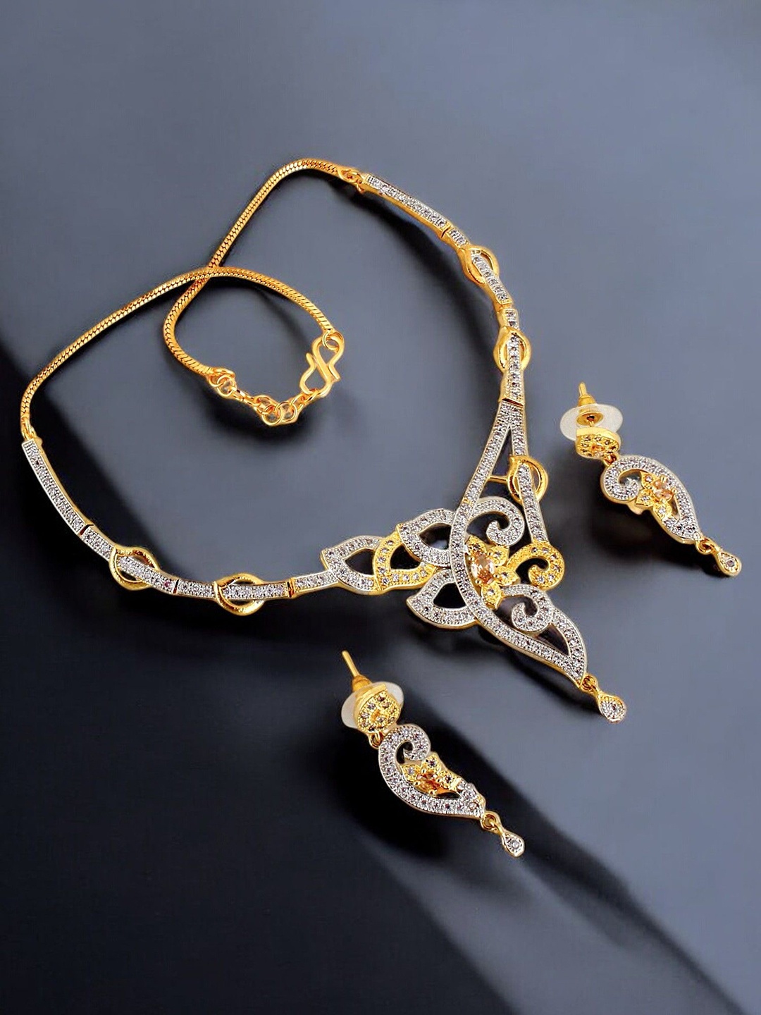 

LUCKY JEWELLERY 18K Gold-Plated AD-Studded Jewellery Set