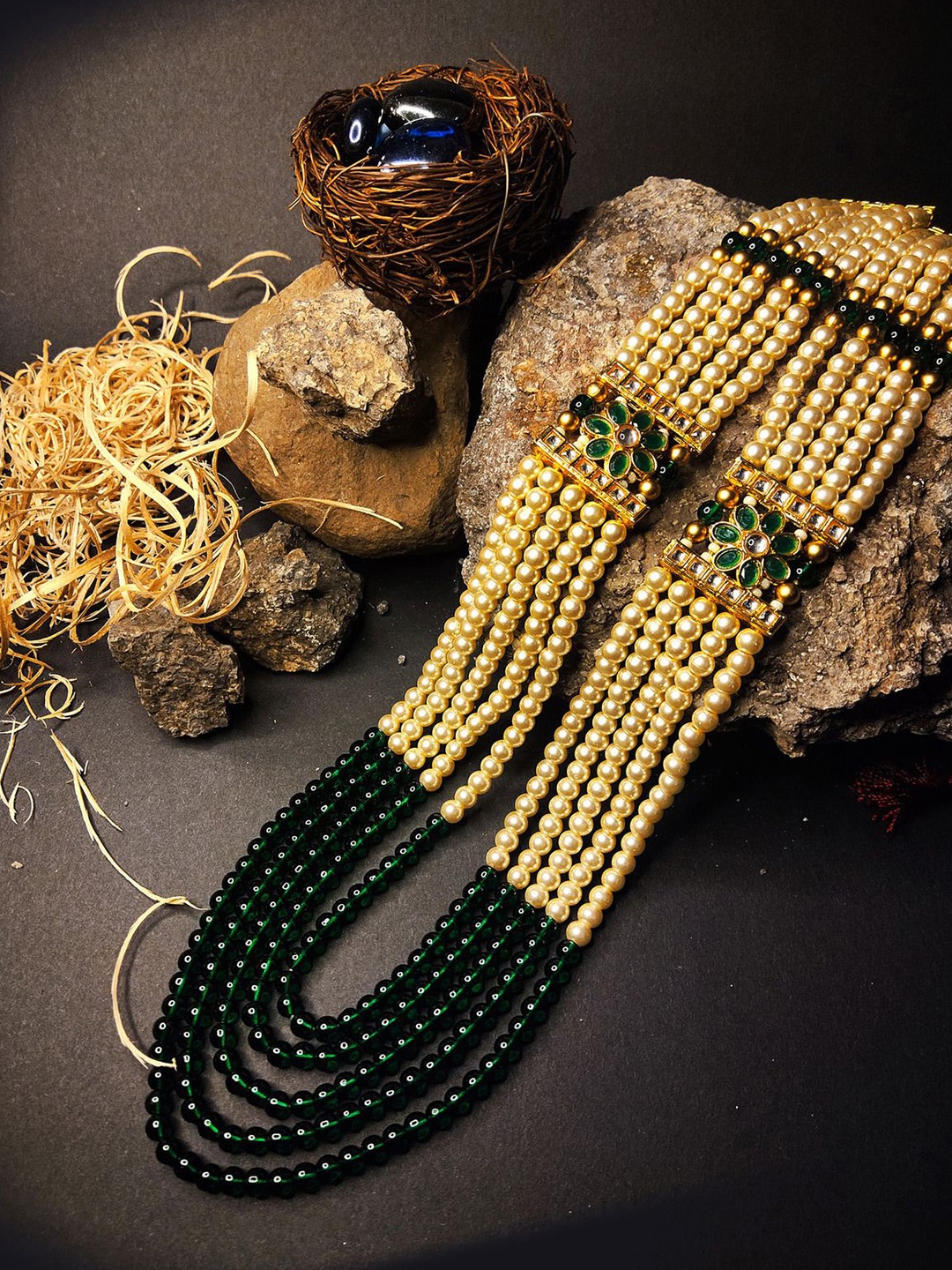 

Radhe Creation Men Gold-Plated Moti Mala Pearls Beaded Six Layered Necklace