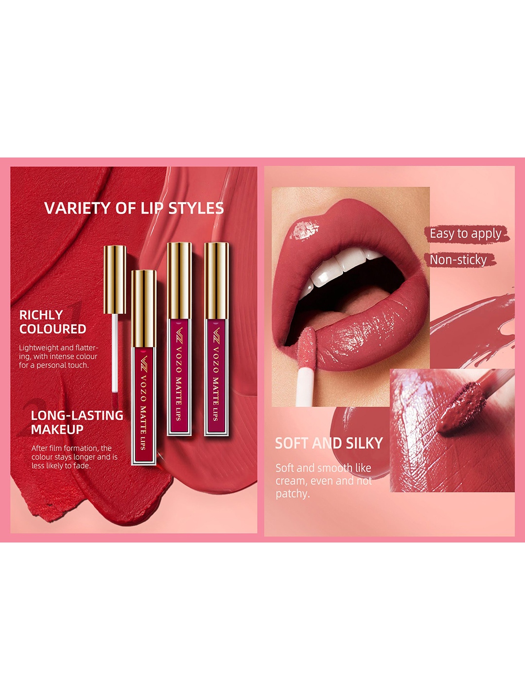 

VOZO Set of 6 Velvety Smooth Matte Liquid Lipstick - 4 ml Each - 103-104-105-106-201-204, Maroon