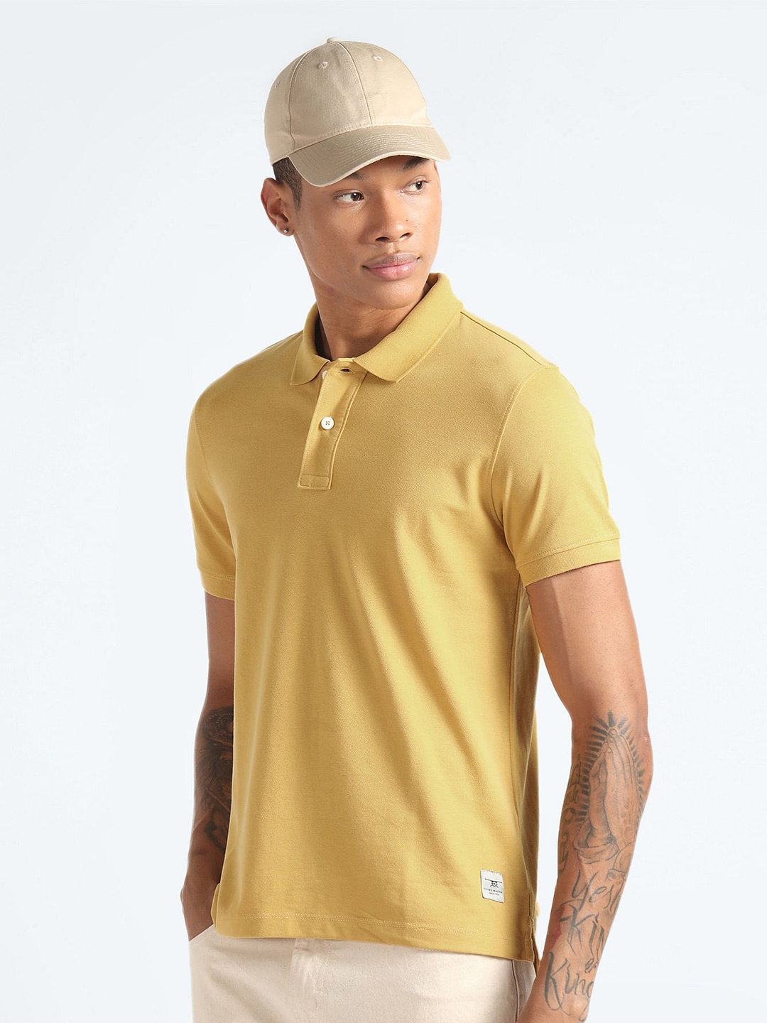 

Flying Machine Polo Collar Pure Cotton T-shirt, Yellow