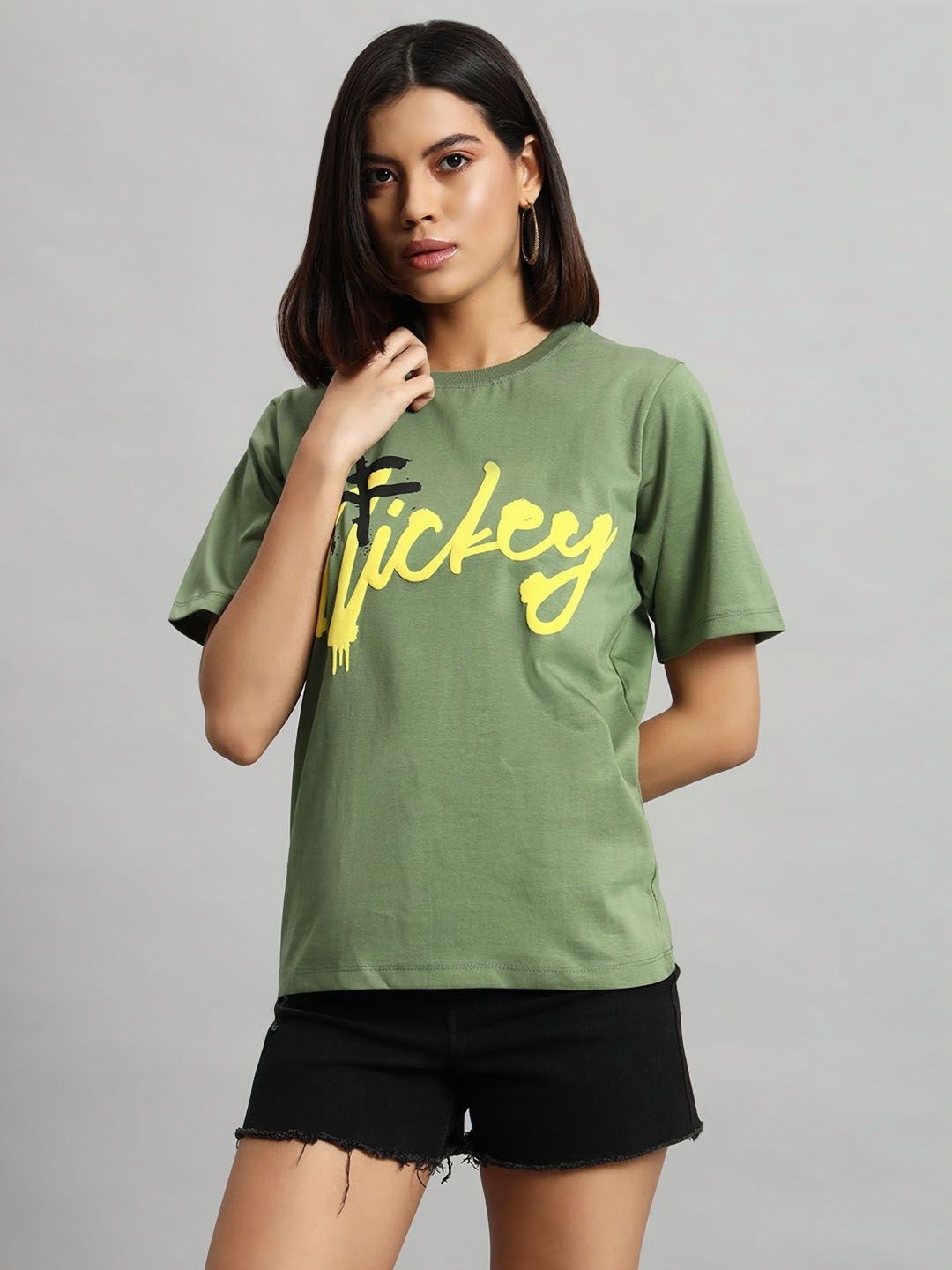 

AECK Women Typography Printed Round Neck Cotton T-shirt, Green