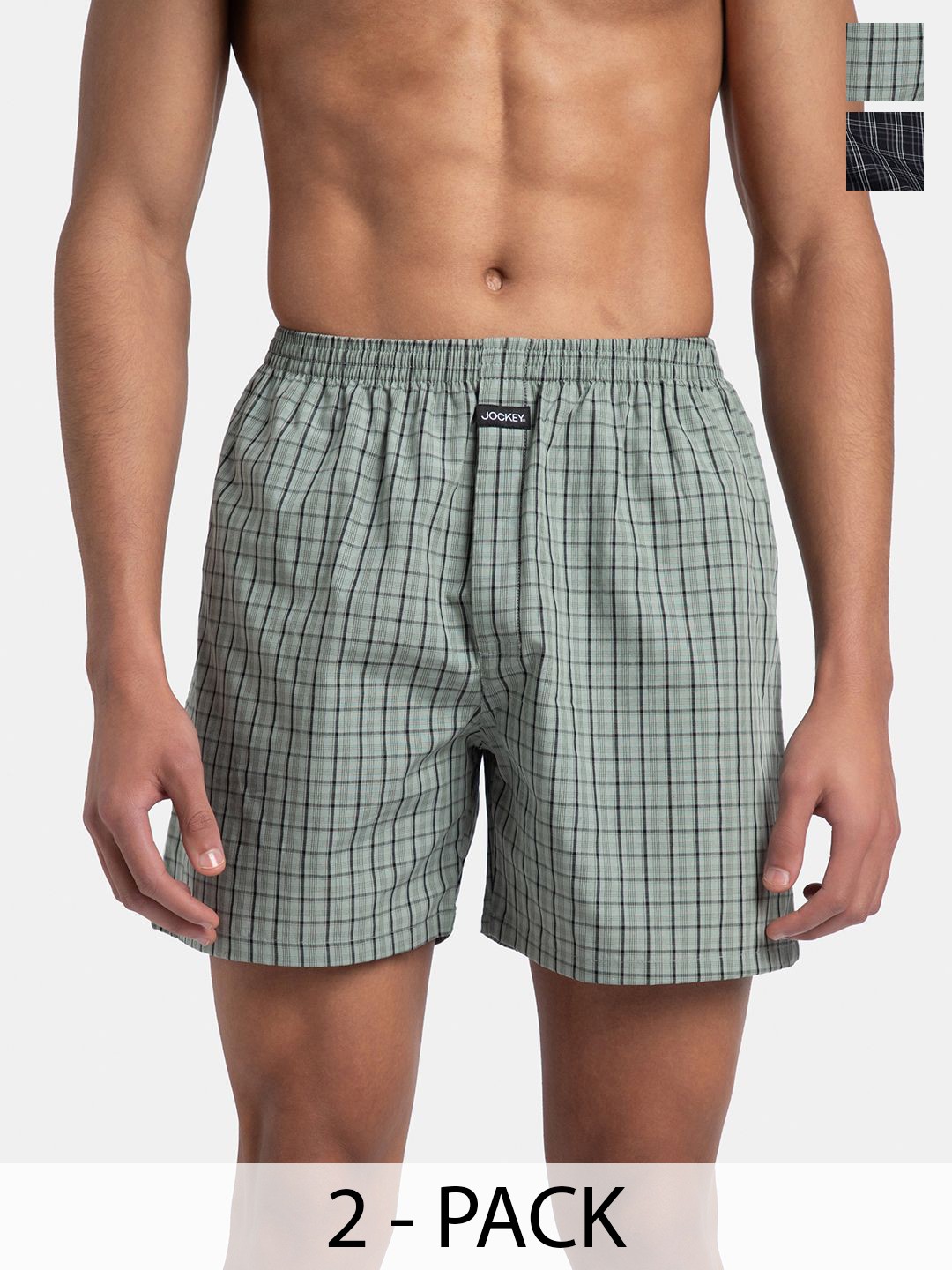 

Jockey Pack of 2 Super Mercerized Cotton Checkered Boxer Shorts With Back Pocket - 1222, Black