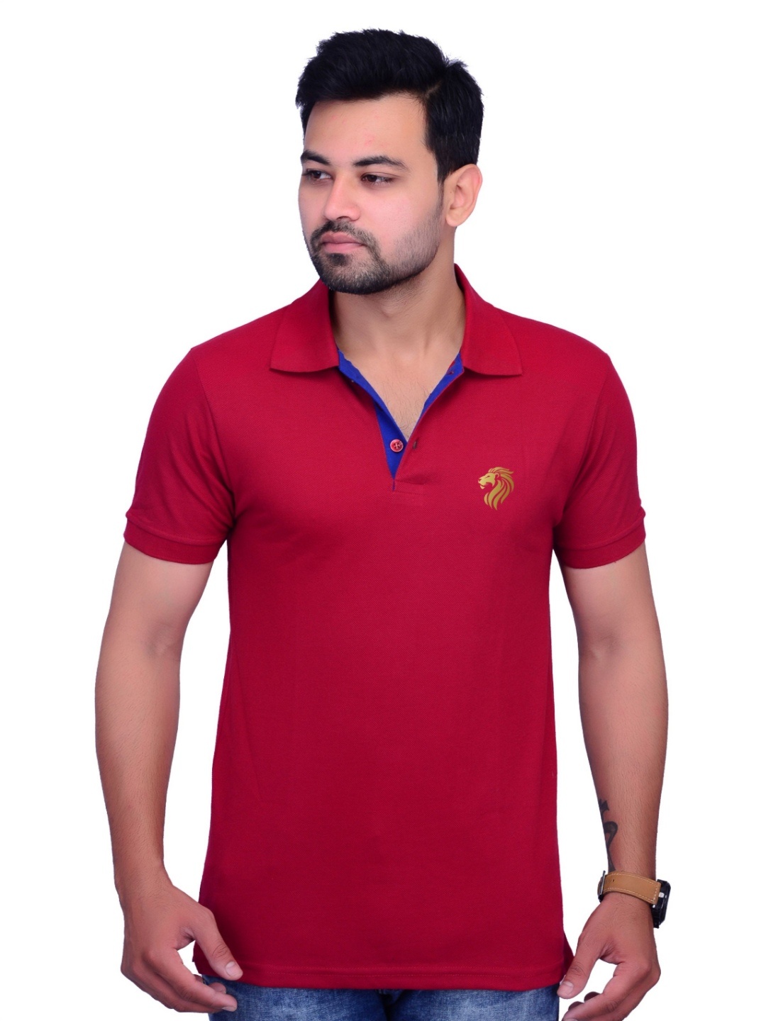 

LA MILANO Men Polo Collar Slim Fit T-shirt, Maroon