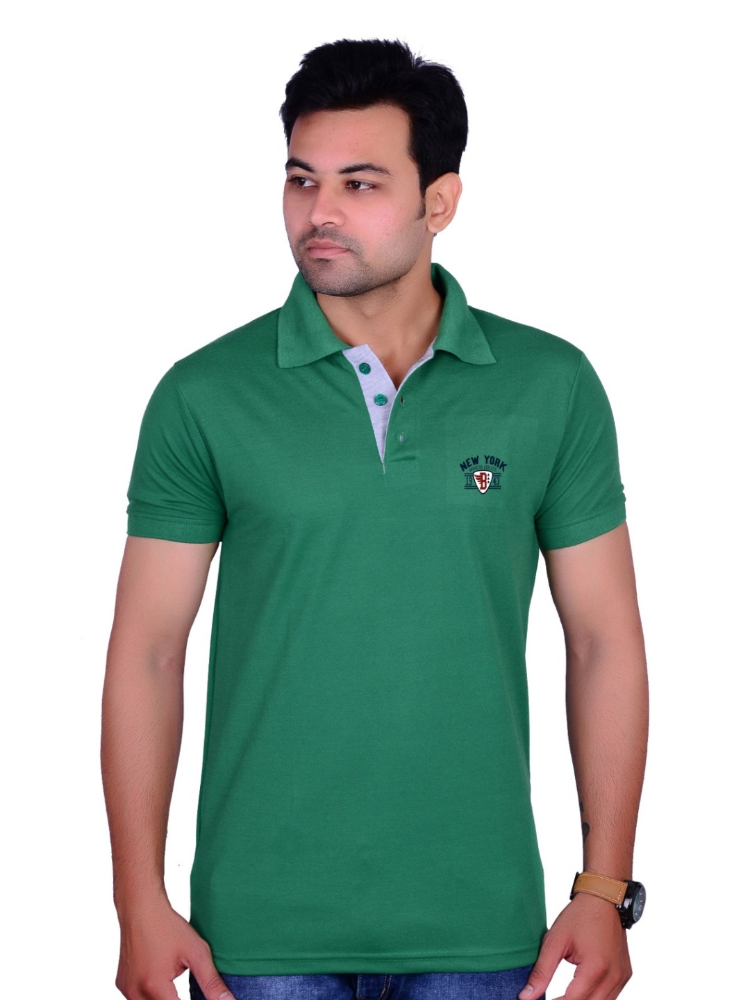 

LA MILANO Men Polo Collar Applique Slim Fit T-shirt, Green