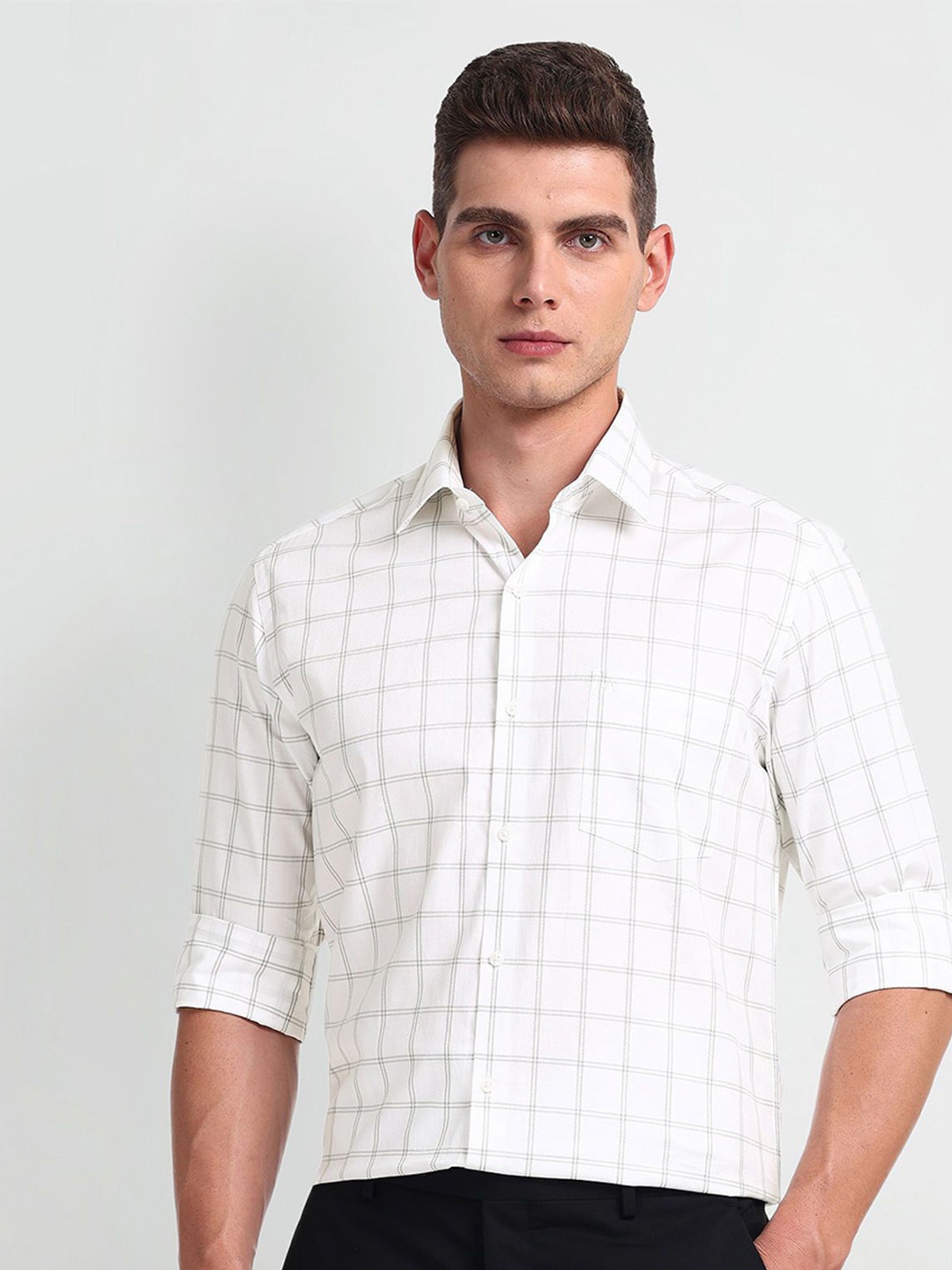 

Arrow Men Slim Fit Opaque Checked Formal Shirt, Grey