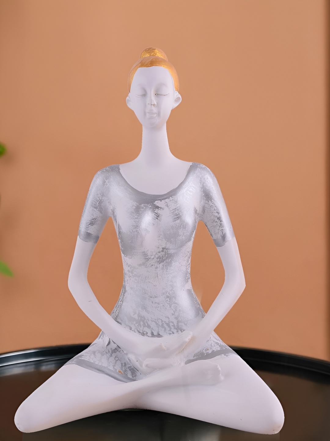 

Zart White & Silver Toned Yoga Lady Figurine Showpiece